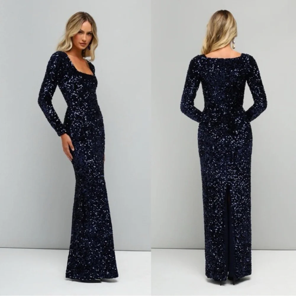 HELSI Jamie Square-Neck Sequin Velvet Column Gown in Black Size XS Preloved - Picture 1 of 8
